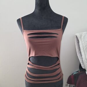 DOLLS KILL Brown Cut-Out Women's Fairycore Grunge Top